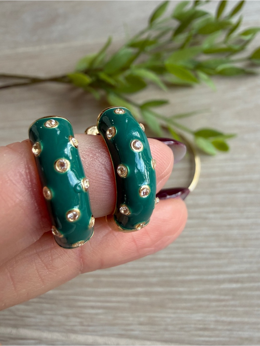 Gold-Tone & Holiday Green Enamel Hoop Earrings with statemnet Bangle